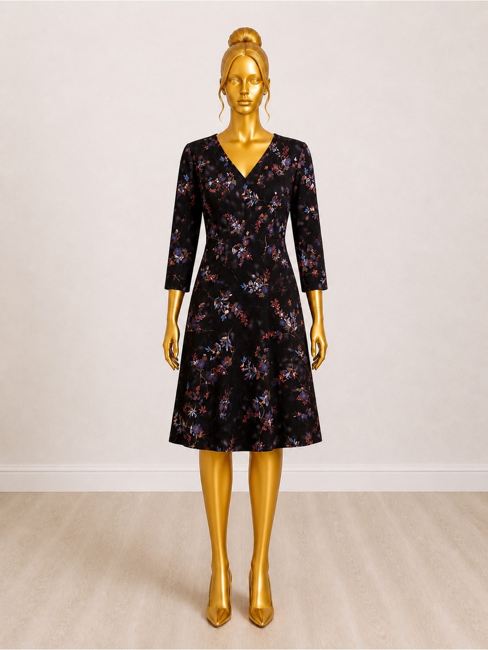 H&M Black Floral Midi Dress